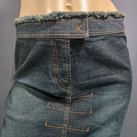 Vintage Parasuco Fringed Denim Midi Skirt Size S Dark Wash Grunge Festival - Picture 3 of 10